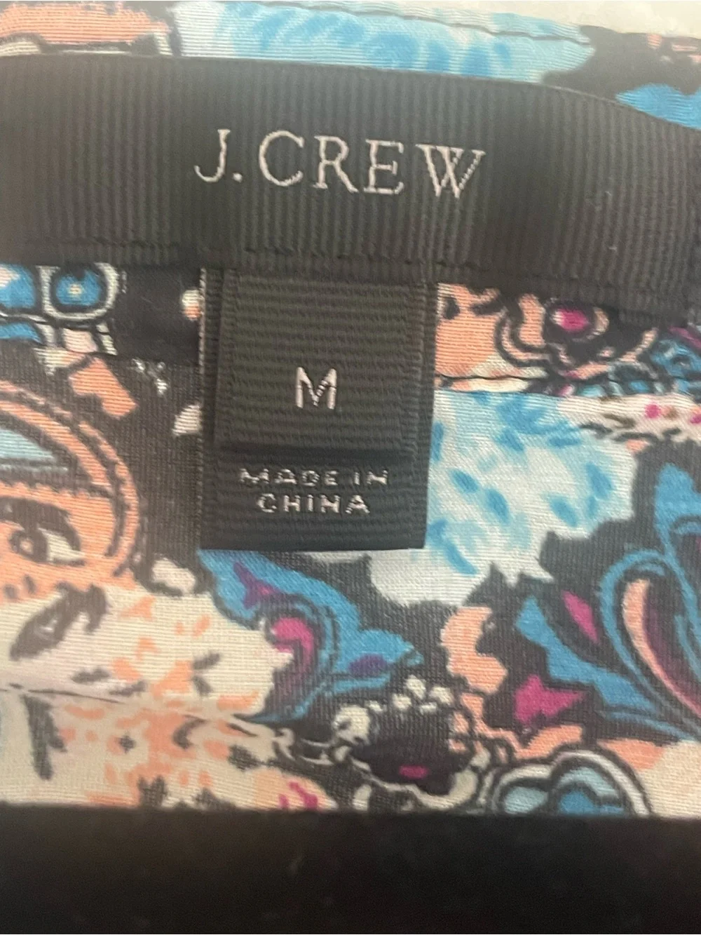 J Crew Ruffle Top Sz M Long Sleeve Blue Pink Paisley Floral Cotton Silk Bohemian